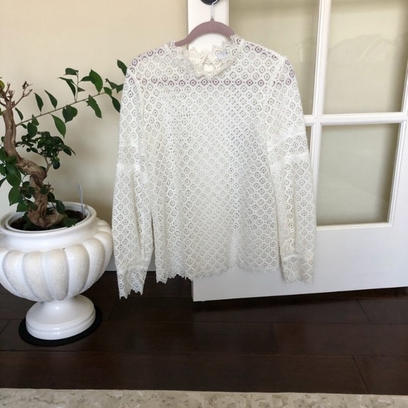 IRO White Embroidered Lace Long Sleeve Top Size 40 / Large - Picture 7 of 12